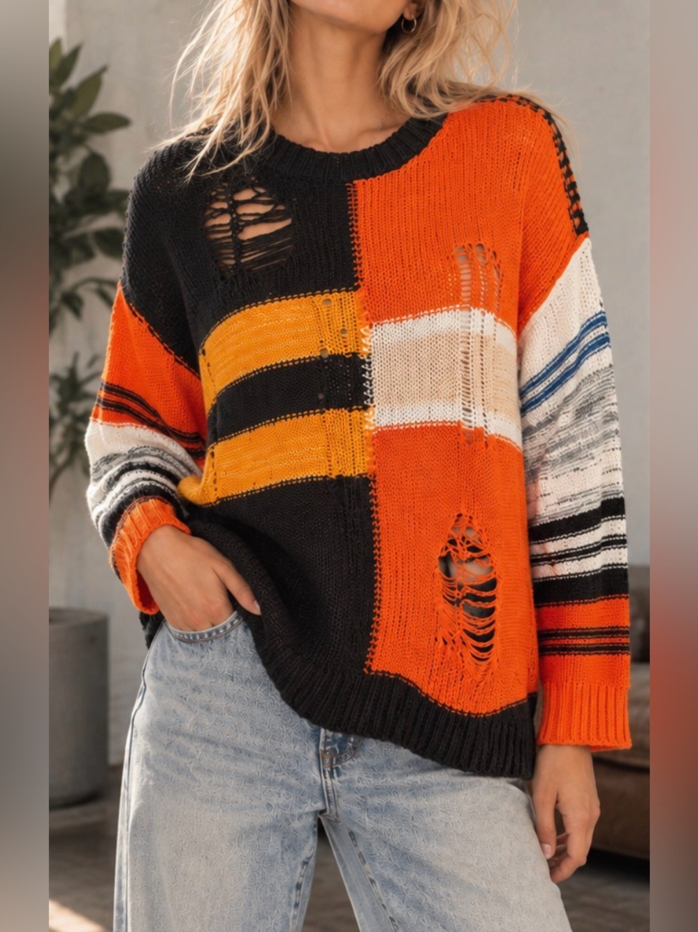 BDG Urban Outfitters Distressed Colorblock Oversized Sweater Size Small NWOT